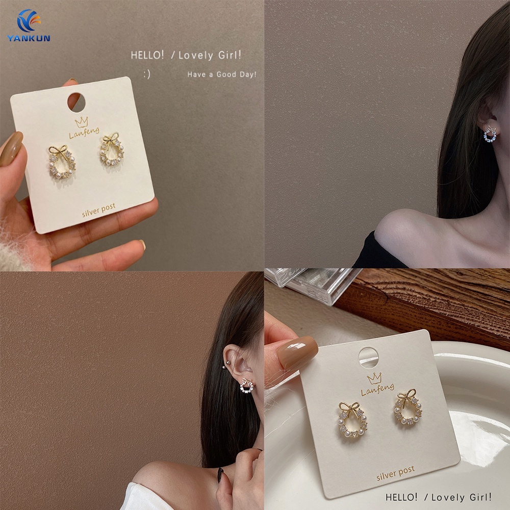 Đôi khuyên tai hình nơ đính ngọc trai giả thời trang cho nữ
