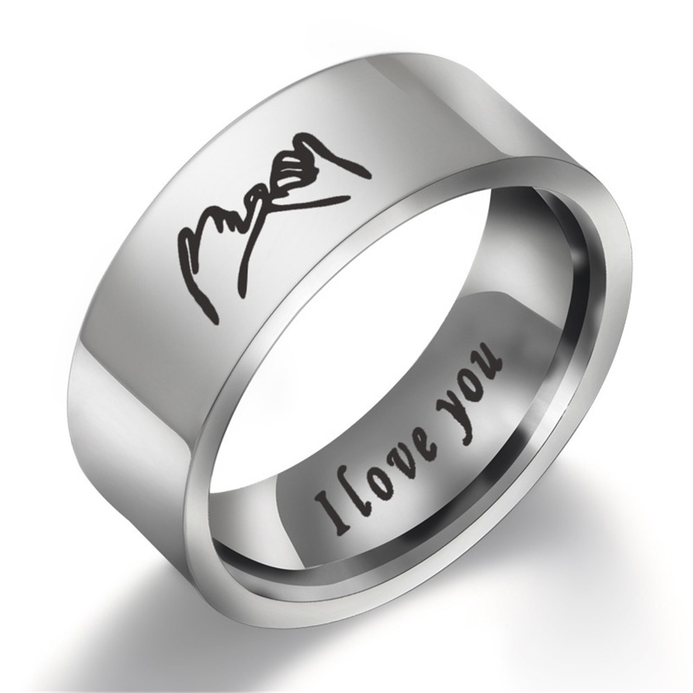 Nhẫn thép không gỉ họa tiết chữ I love you đơn giản thời trang