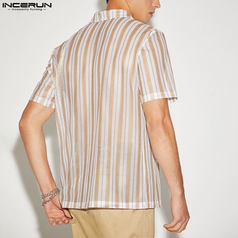 Áo thun polo INCERUN tay ngắn họa tiết kẻ sọc nhiều màu sắc thời trang mùa hè cho nam