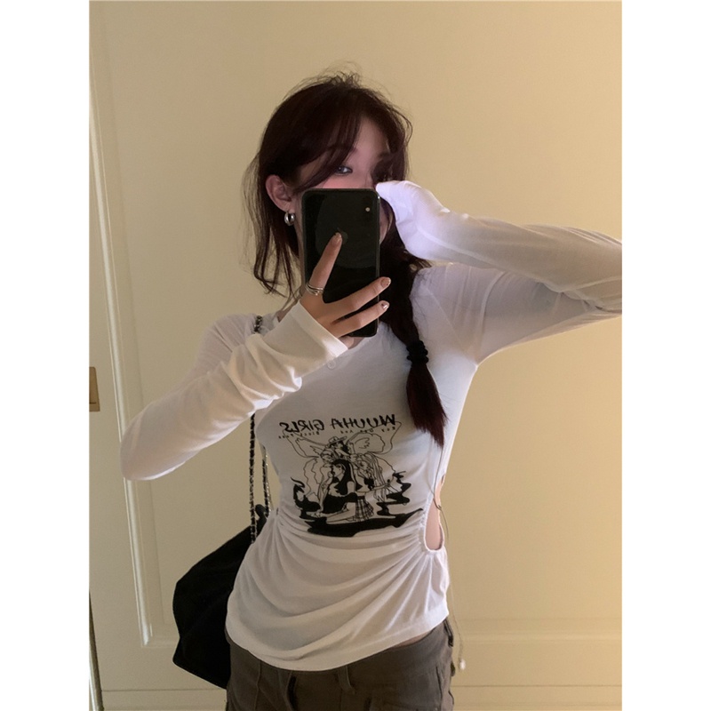 NRVP Áo Thun Nữ Oversize Cổ Tròn Dài Tay Kiểu Hàn Quốc