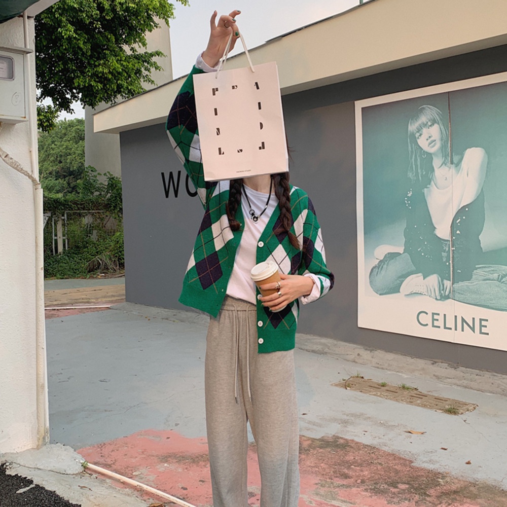 Áo khoác cardigan dệt kim Pure Cube tay dài màu sắc thời trang retro