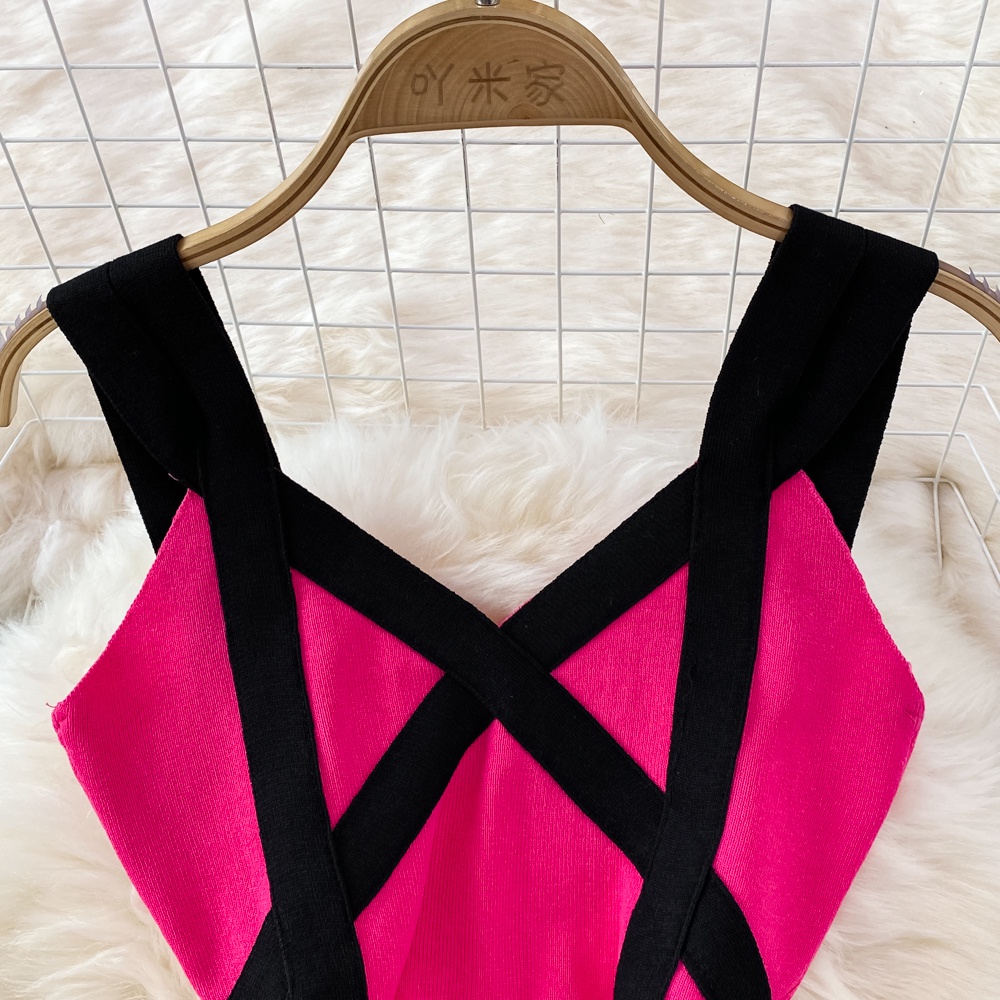 Váy 2 dây body len dệt kim đầm ôm nữ phối màu sexy gợi cảm sang chảnh tiểu thư bánh bèo cute hàng quảng châu cao cấp