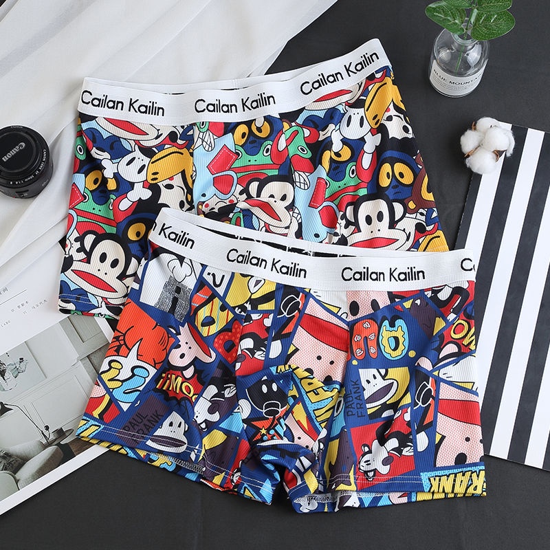 Quần lót boxer dáng rộng vải cotton in hoạt hình vui nhộn thời trang cao cấp cho nam