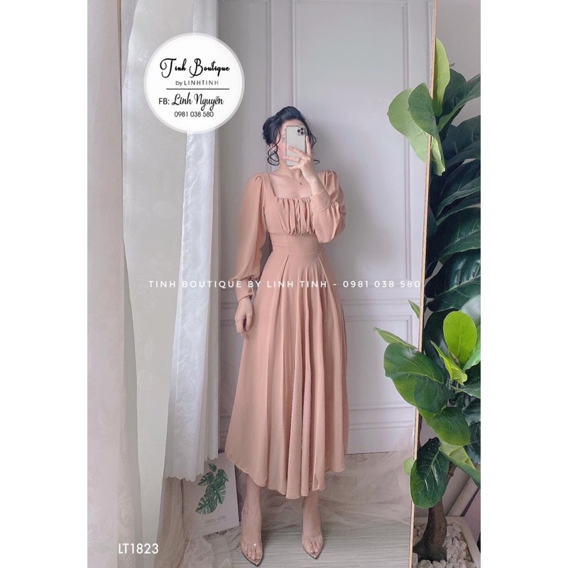 Đầm maxi tay dài nhún ngực, Đầm maxi xoè voan 2 lớp cao cấp | BigBuy360 - bigbuy360.vn