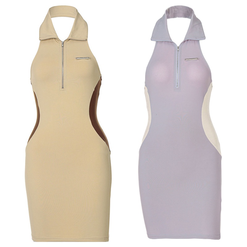 Brroa Đầm Mini Ôm Dáng Không Tay Hở Lưng Có Khóa Kéo Gợi Cảm Cho Nữ