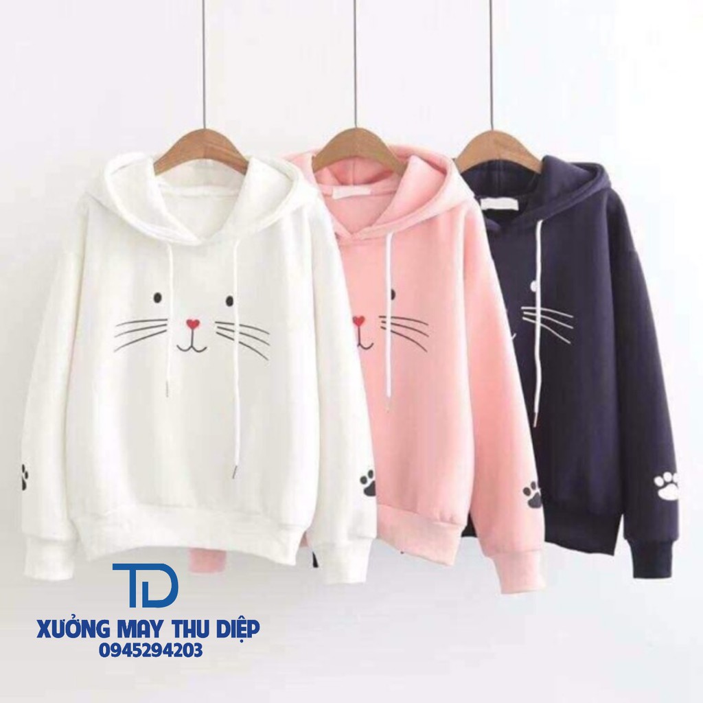 ÁO NỈ MŨ MÈO RIA hàng nỉ ngoại tay bồng