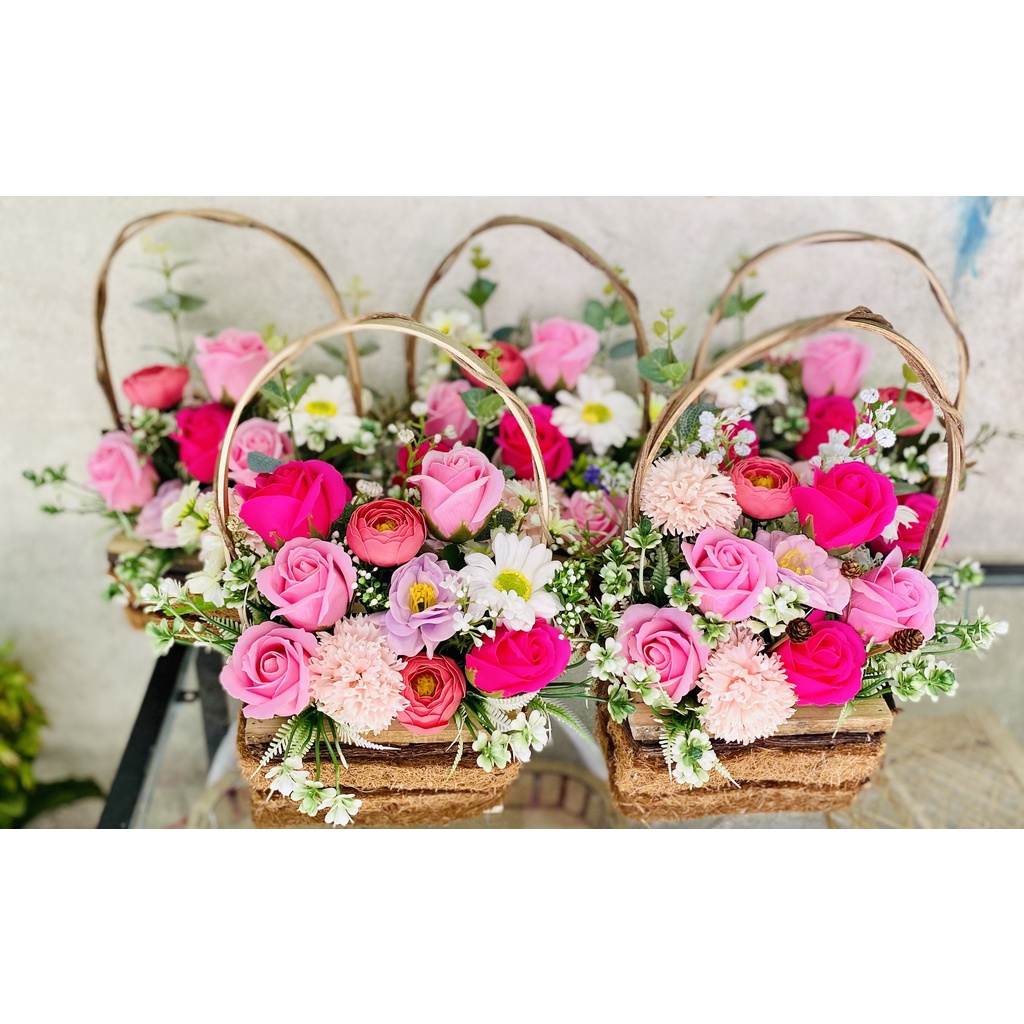 Giỏ hoa hồng nhỏ sáp tặng người thân, sự kiện, sinh nhật [hinh thật]