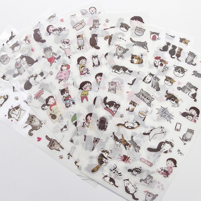 BỘ 6 STICKER HÀN QUỐC MÈO XÁM