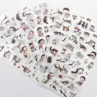 BỘ 6 STICKER HÀN QUỐC MÈO XÁM
