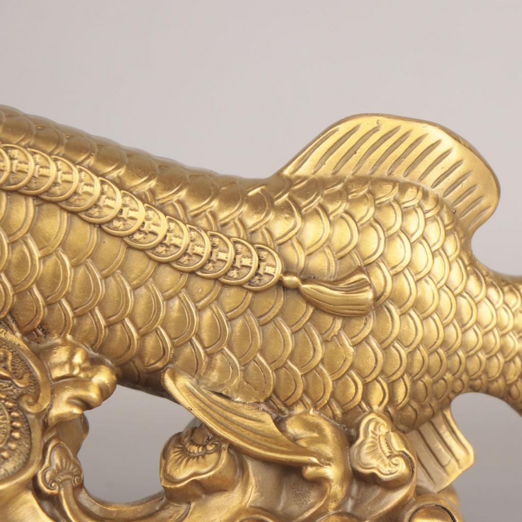 TƯỢNG CÁ CHÉP HÓA RỒNG MẮT NGỌC ĐỎ PHONG THỦY BẰNG ĐỒNG THAU NGUYÊN CHẤT ĐÚC NGUYÊN KHỐI (DÀI 29 CM)