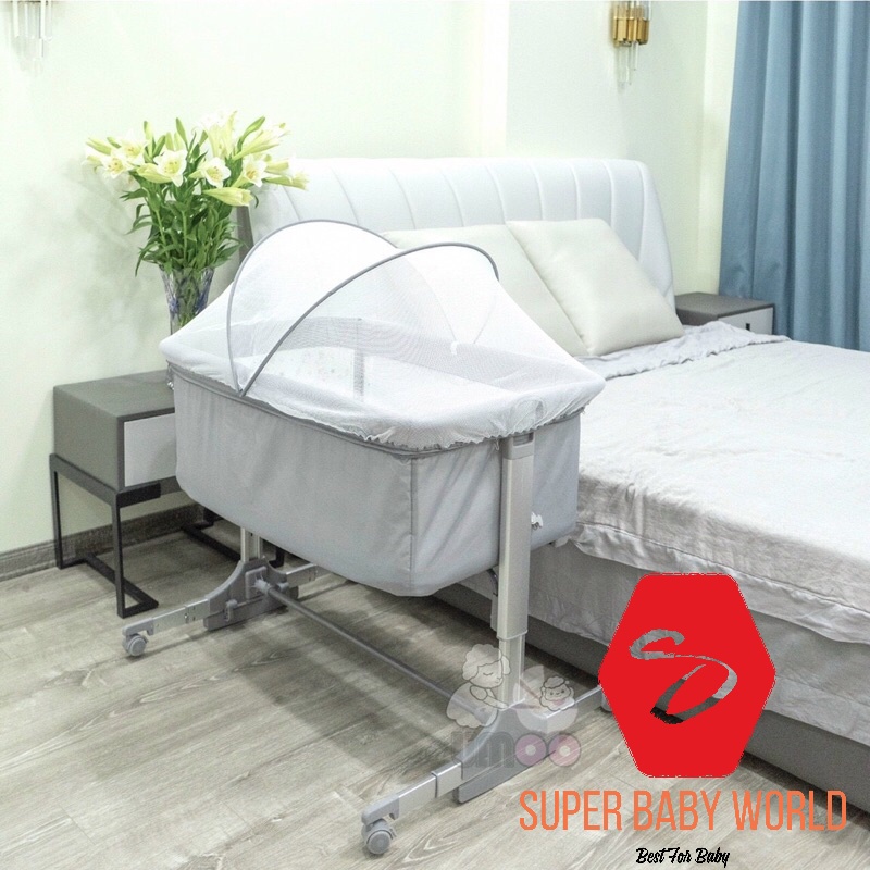 Cũi Vải Cho Bé Chân Cao Umoo UM-08109 Có Thể Hạ Thành Ghép Với Giường