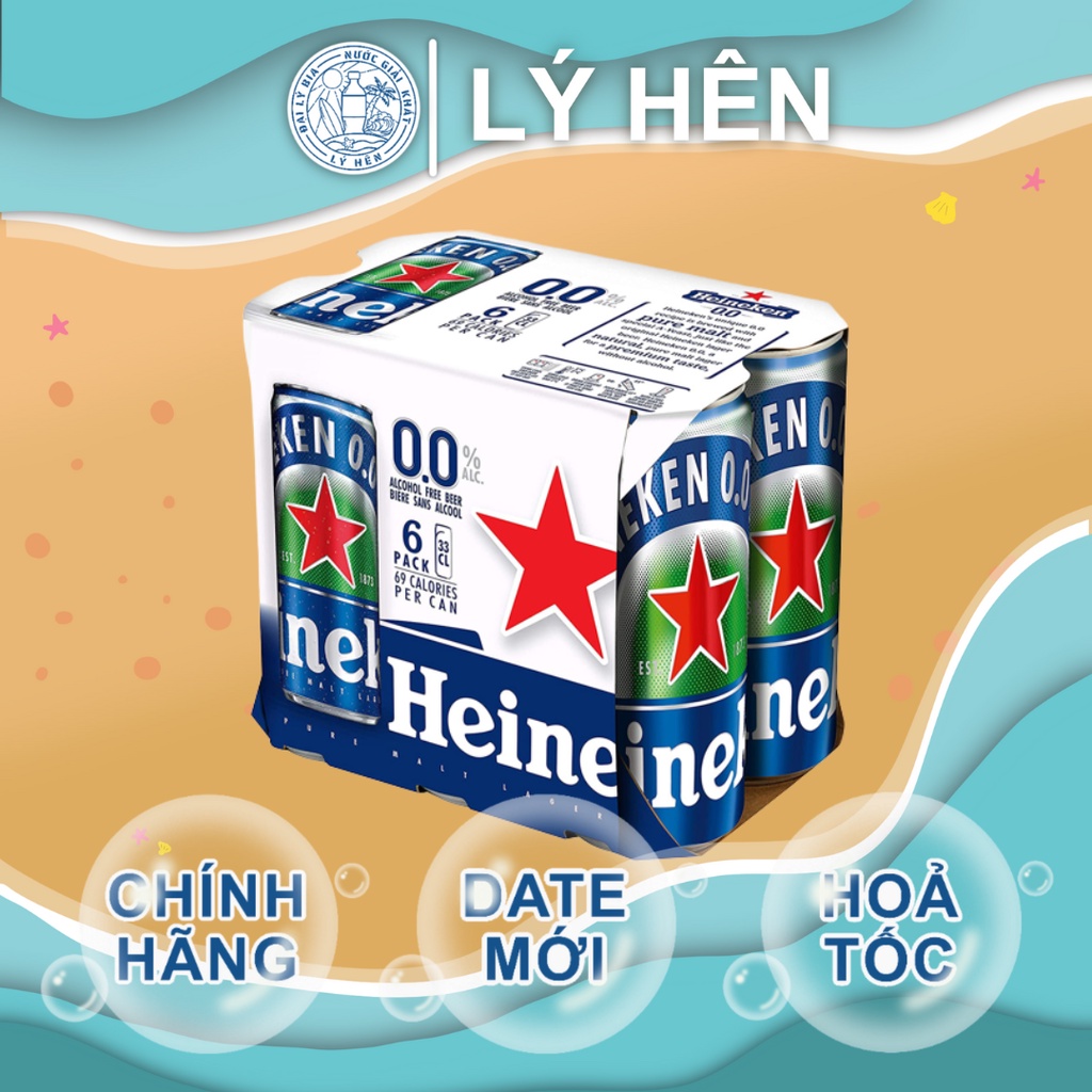 Lốc 6 Lon Cao Bia Heineken 0.0% Cồn - 0.0 Độ 330ml/Lon Date Luôn Mới