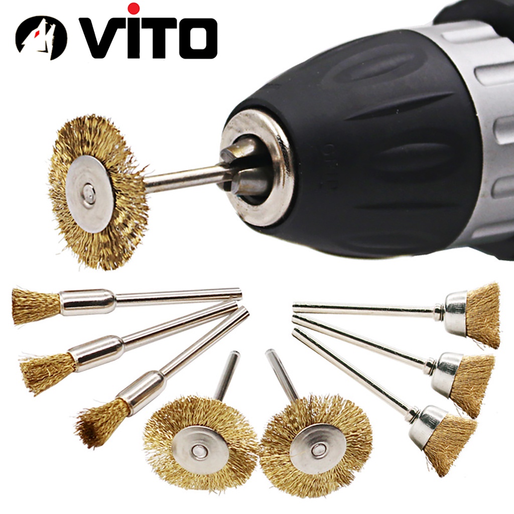 Chổi Đánh Gỉ Sét Mini Cán 3Mm Sợi Đồng Vito Gắn Cho Máy Khoan, Máy Mài