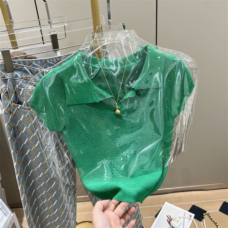 Áo Dệt Kim Khoét Lỗ Màu Sắc Trơn Phong Cách Âu Mỹ Cho Nữ