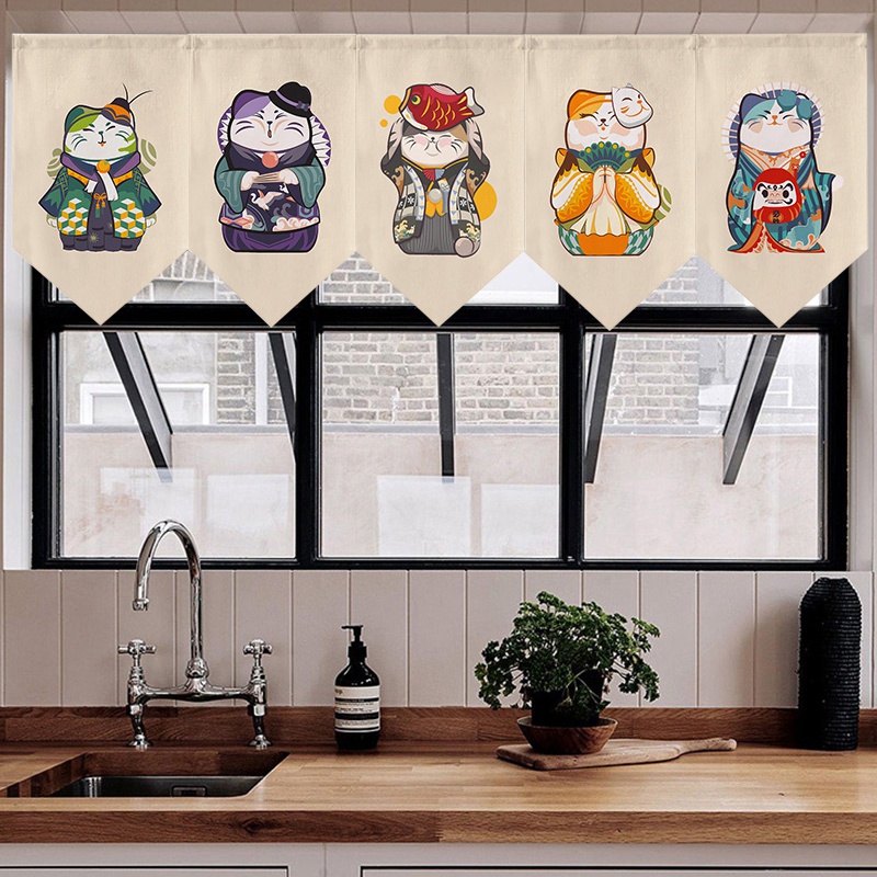 Rèm Cửa Dáng Ngắn Phối Khóa Dán Thiết Kế Xinh Xắn Tiện Dụng