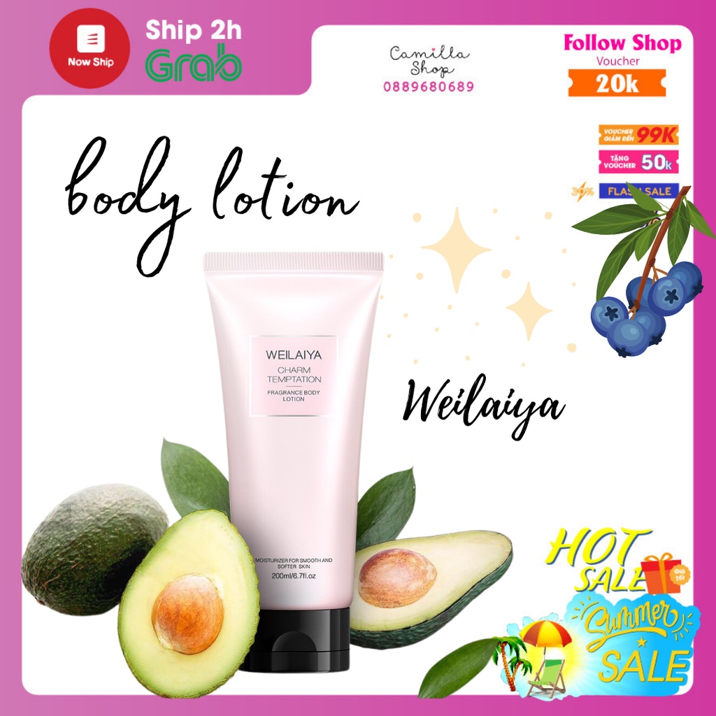 Body lotion dưỡng da cấp ẩm giúp da căng mịn Weilaiya 200ml