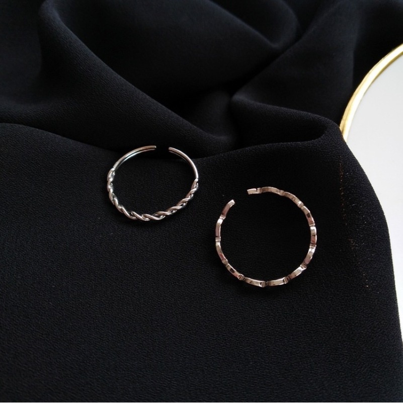Set 2 Nhẫn Bạc Dạng Hở Gợn Sóng Đơn Giản Điều Chỉnh Được Thời Trang Cho Nữ