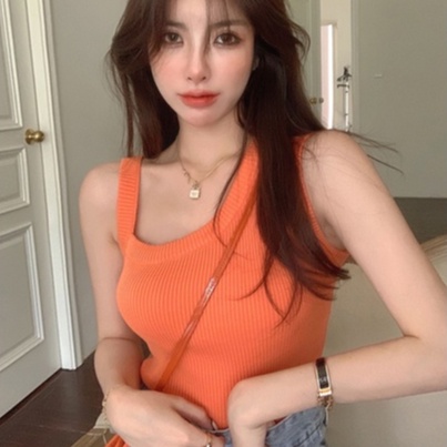 Áo dệt kim ZHELIHANGFEI không tay thiết kế lệch tà độc đáo quyến rũ