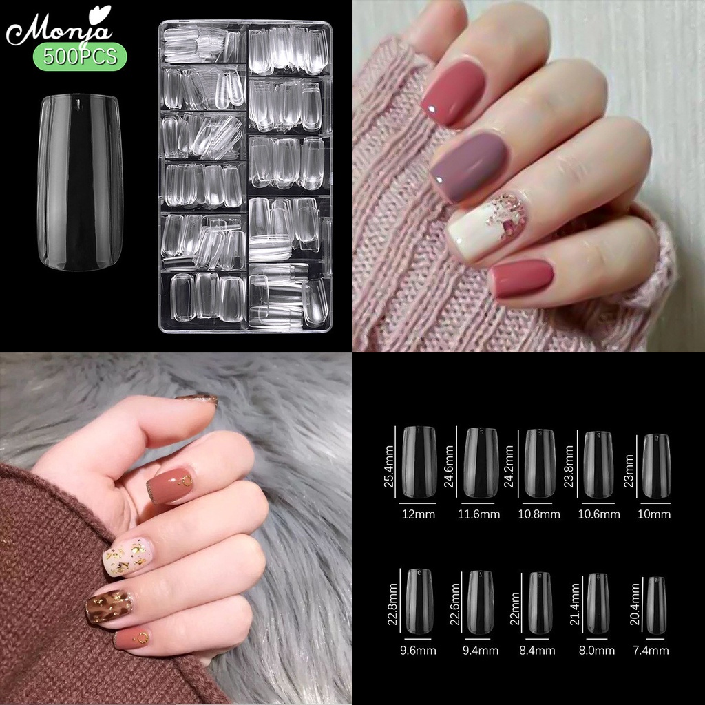 MONJA Bộ 500 Móng Tay Giả Trong Suốt Dùng Trang Trí