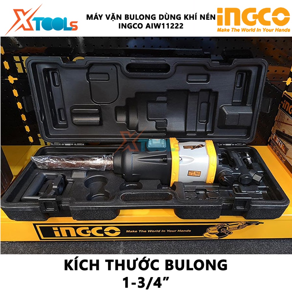 Máy siết bulong khí nén 25mm (1&quot;) Ingco AIW11222 đậu vặn vuông 25mm(1''); lượng khí tiêu thụ: 1019l/min, kích thước bulo