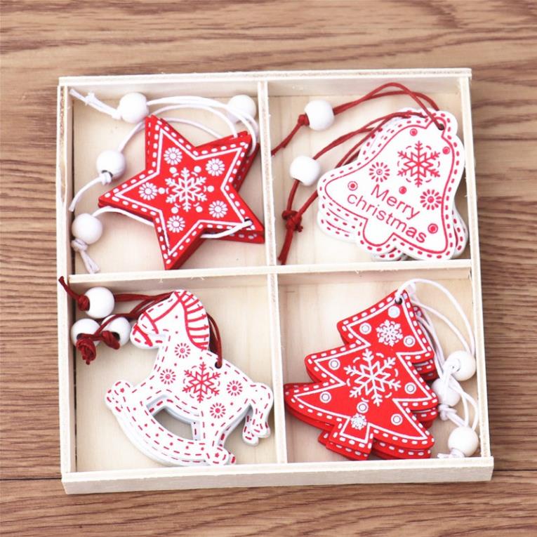 Set 12 Bông Tuyết Bằng Gỗ Treo Trang Trí Cây Thông Noel