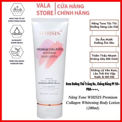 Kem Dưỡng Thể Trắng Da WHISI, Chống Nắng PF 50+ PDA++++, Nâng Tone WHISIS Premium Collagen Whitening Body Lotion (200ml)
