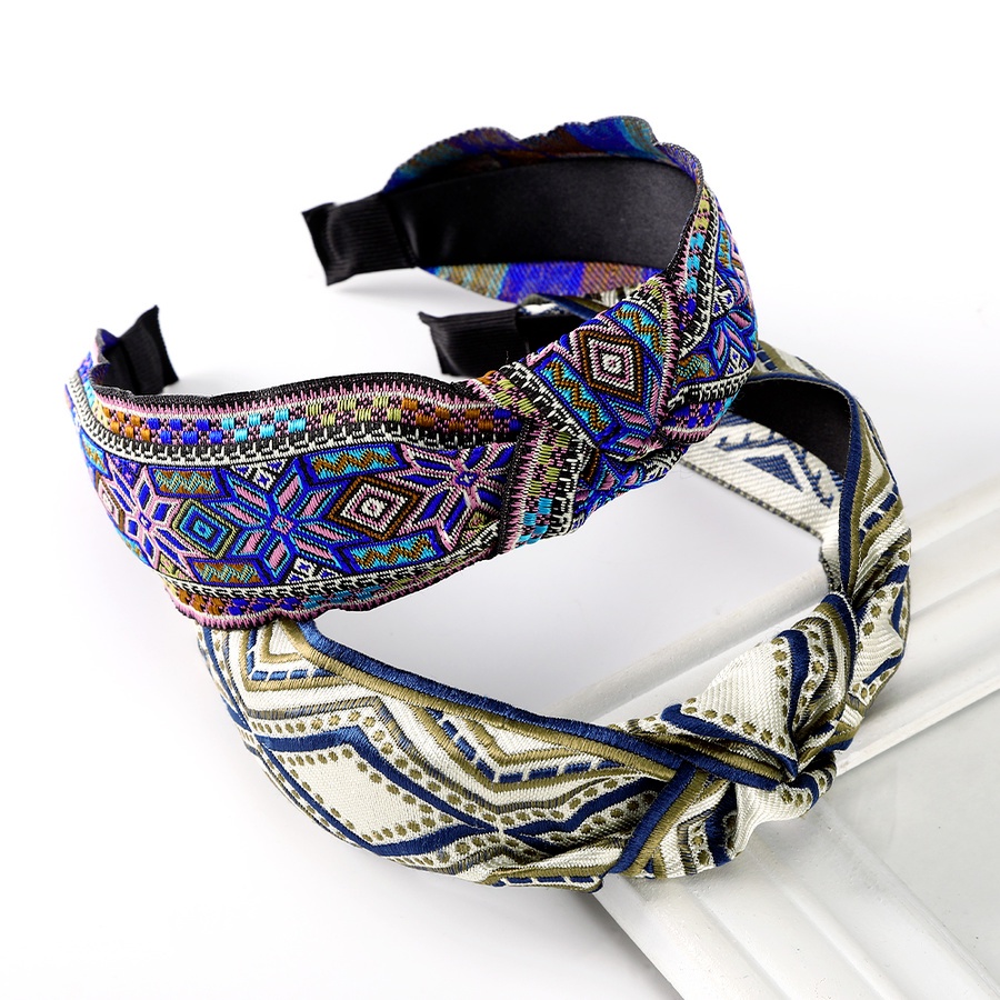 Băng đô cài tóc bản rộng thắt nút thêu họa tiết hoa lá phong cách Hàn Quốc retro thời trang dành cho nữ