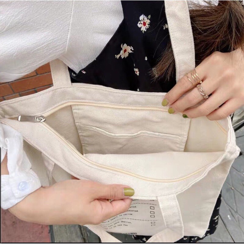 TÚI TOTE VẢI VINTAGE TRẮNG NGÀ , TÚI TOTE CANVAS ULZZANG THE GOOD LIST