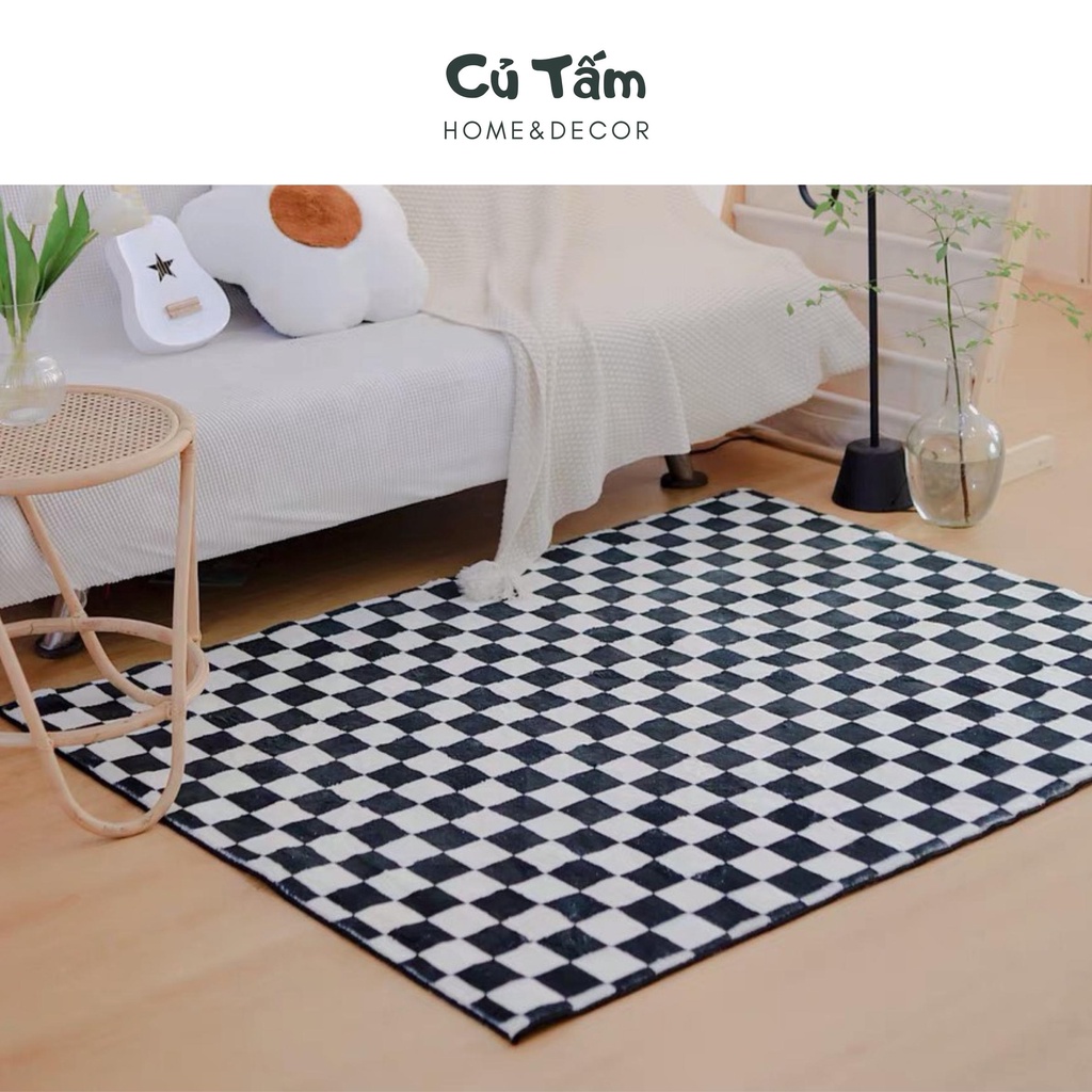 Thảm trải sàn, thảm họa tiết caro trắng đen trending loại cao cấp - cutam.homedecor