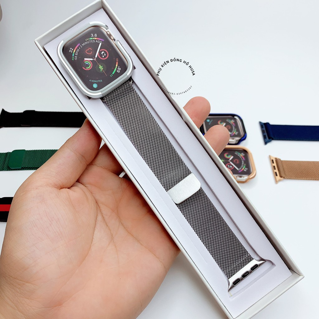 Combo dây thép không rỉ milan loop và ốp viền nhôm chống sốc cho Apple Watch 1/2/3/4/5/6/se