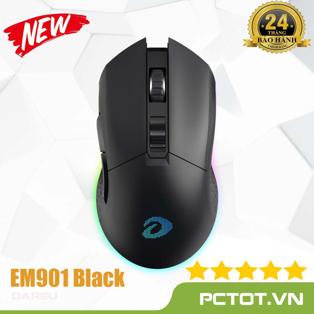 Chuột không dây Gaming DAREU EM905 PRO BLACK (LED RGB, BRAVO sensor)-Bảo hành 24 T