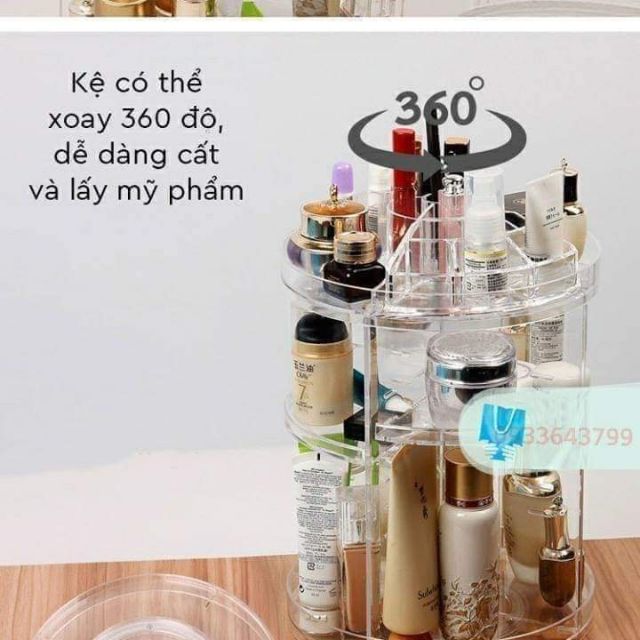 KỆ MỸ PHẨM MICA XOAY 360 ĐỘ TRONG SUỐT