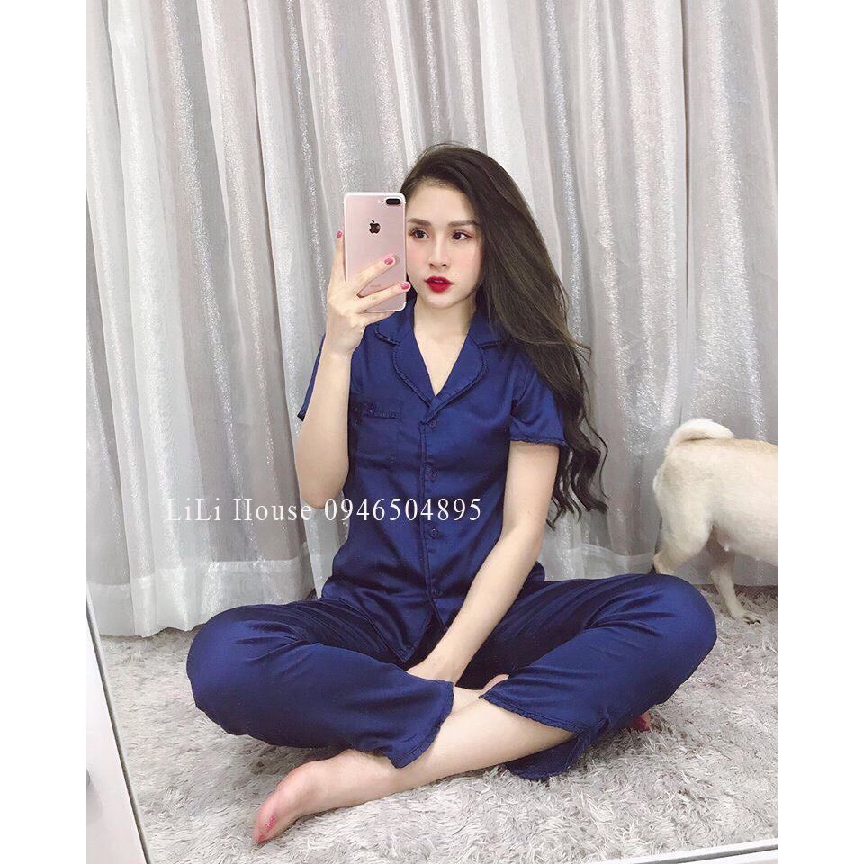Đồ Bộ ngủ pijama satin cổ bèo tay ngắn | BigBuy360 - bigbuy360.vn