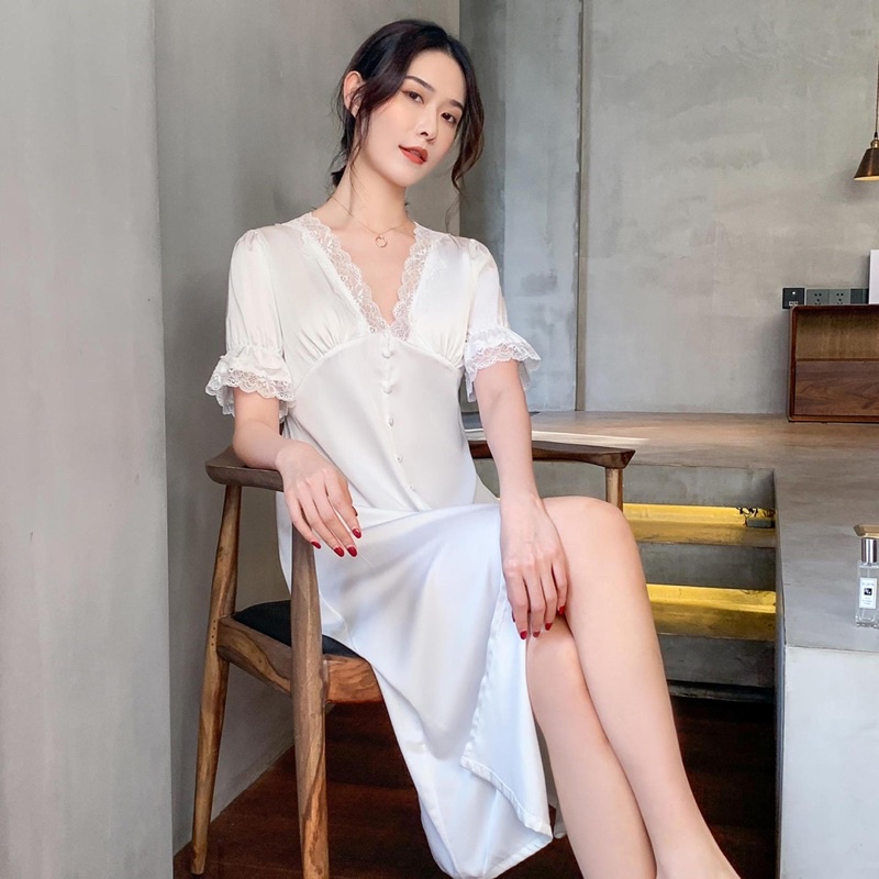 Váy ngủ lụa satin kết hợp ren cao cấp vô cùng sexy
