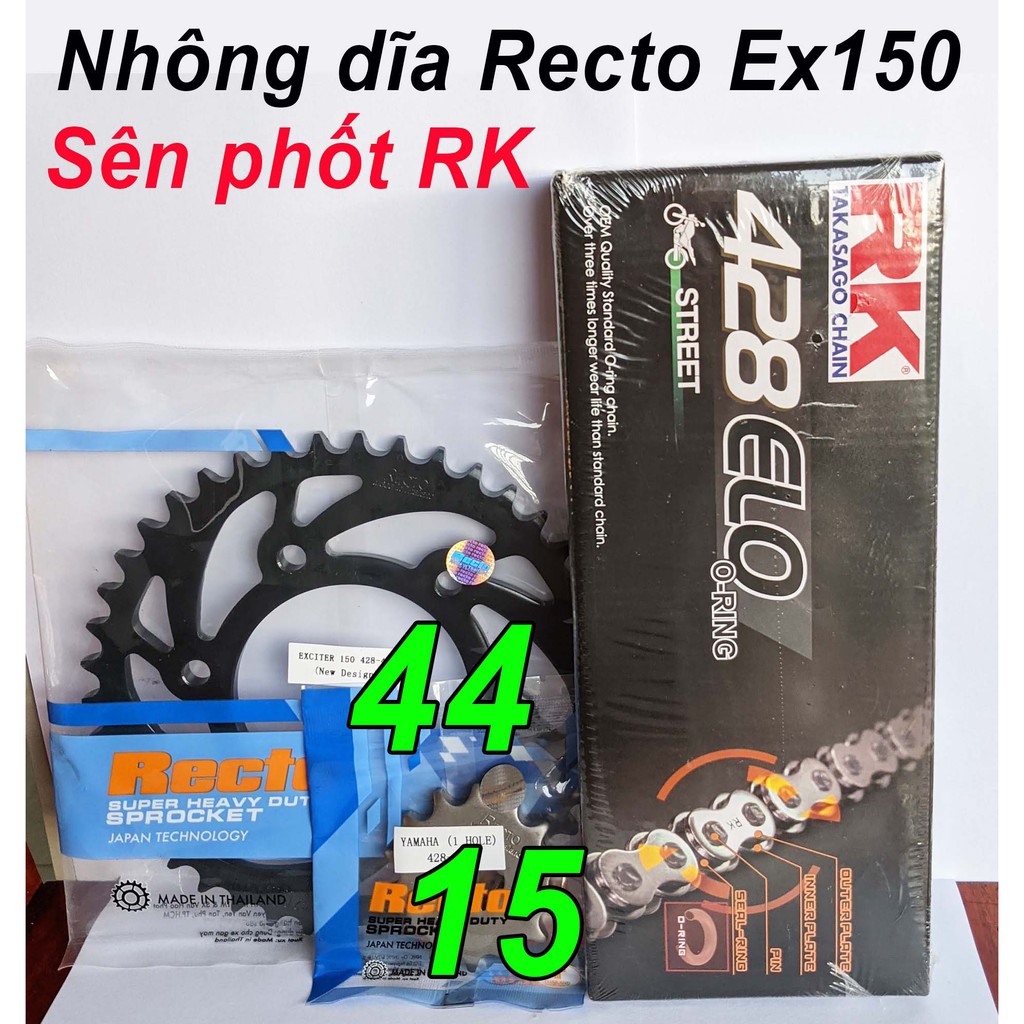 Nhông dĩa Recto Thái, Sên phốt RK Nhật 132 mắc cao cấp cho Exciter 150