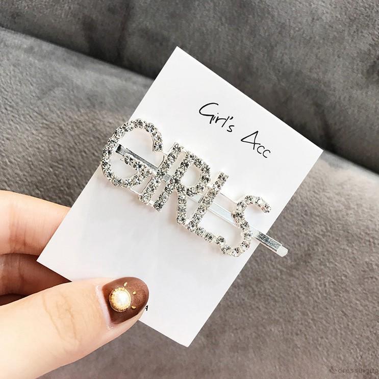 D❃♪Kẹp tóc chữ cái kim cương giả dành cho nữ