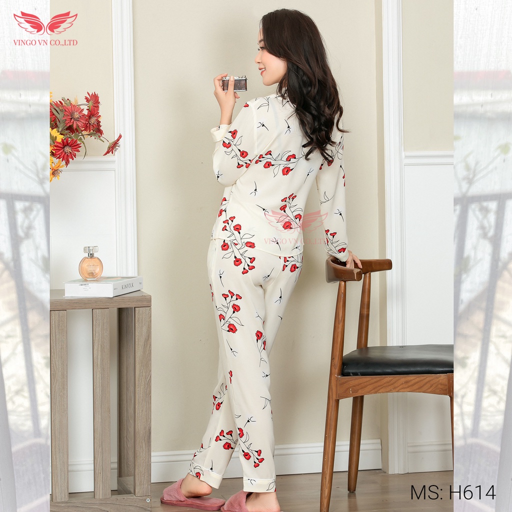 Đồ bộ nữ pyjama mặc nhà VINGO tay dài quần dài có eo mùa Thu Đông ấm áp cát Hàn cao cấp họa tiết hoa lá H614 - TDQD | BigBuy360 - bigbuy360.vn