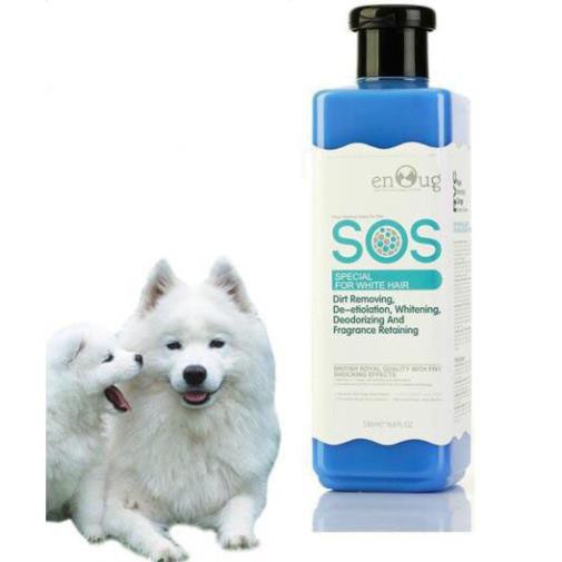 Sữa tắm cho chó mèo lông trắng SOS 530ml Chai màu xanh (hàng chính hãng)