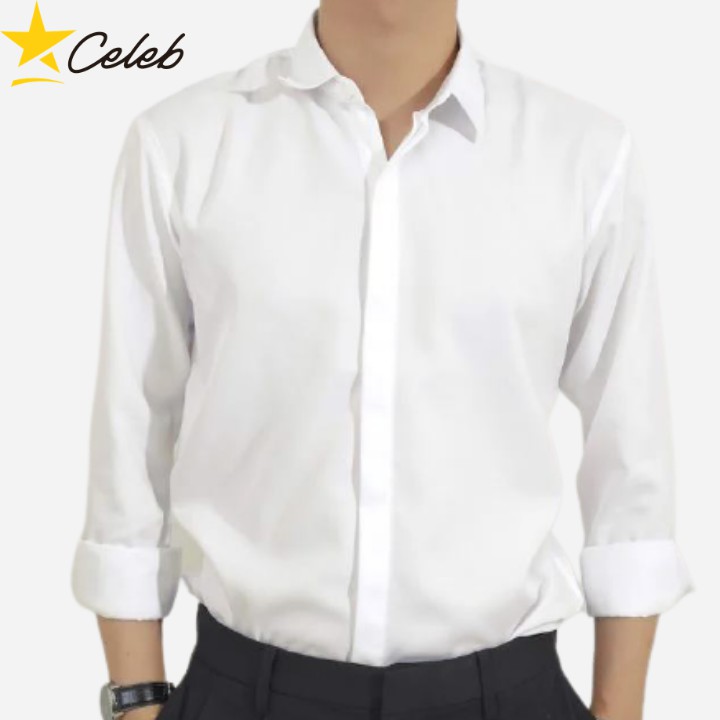 Áo Sơ Mi Nam Trắng Giấu Nút Tay Dài CELEB S05 | BigBuy360 - bigbuy360.vn