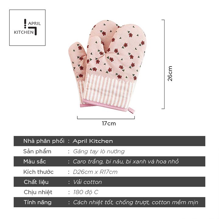 Găng tay lò nướng làm bếp vãi cotton mềm mịn chịu nhiệt tốt chống trượt 26x17cm GTB01