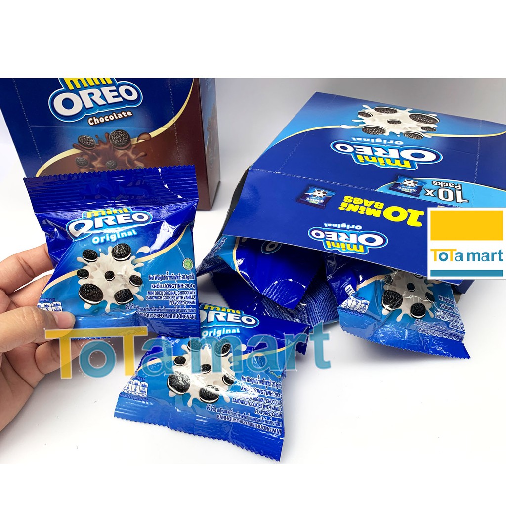  Bánh quy kẹp kem mini OREO hộp 10 gói nhỏ bên trong.