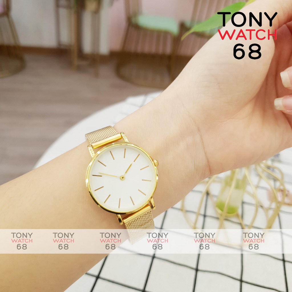 S2 Đồng hồ nữ dây kim loại vàng hồng size 26mm hàng hiệu Tony Watch 68 410