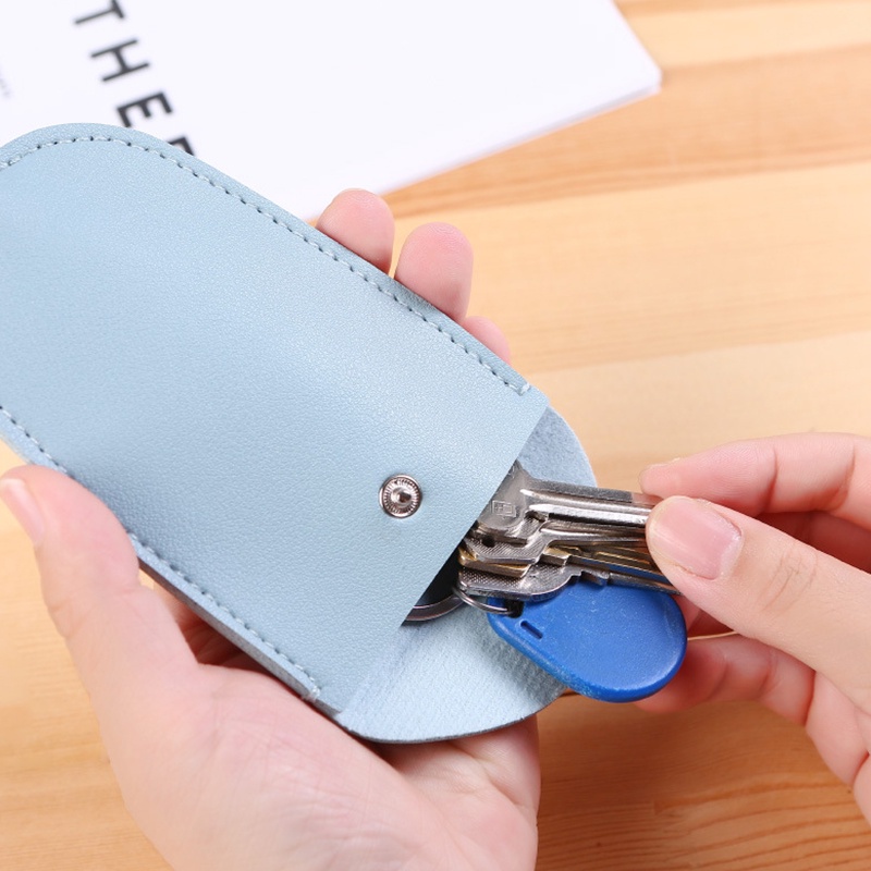 Ready 2020 leather Car Key Wallet DIY Keychain Pocket Car Keys Holder Key Organizer Purse Solid Color Handmade smar