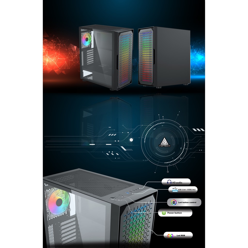 Vỏ case VSP P720 LED RGB Chuẩn Full ATX