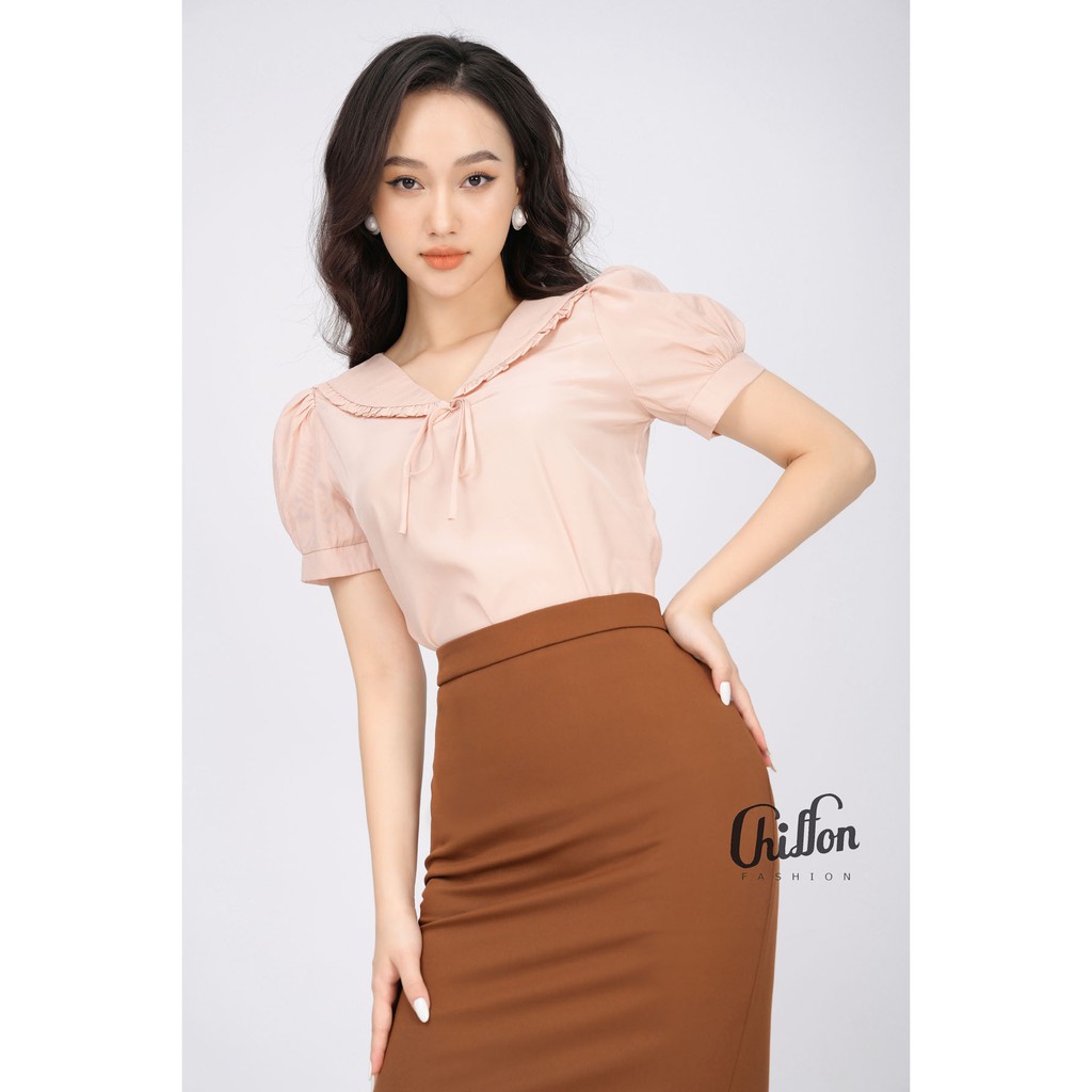 Áo sơ mi công sở nữ cổ V, áo sơ mi cổ buộc nơ, áo sơ mi thiết kế Chiffon | BigBuy360 - bigbuy360.vn