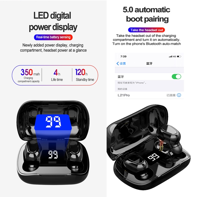 Tai nghe không dây itikun Bluetooth L21 Pro TWS thể thao âm thanh nổi chống nước cho IPAndroid