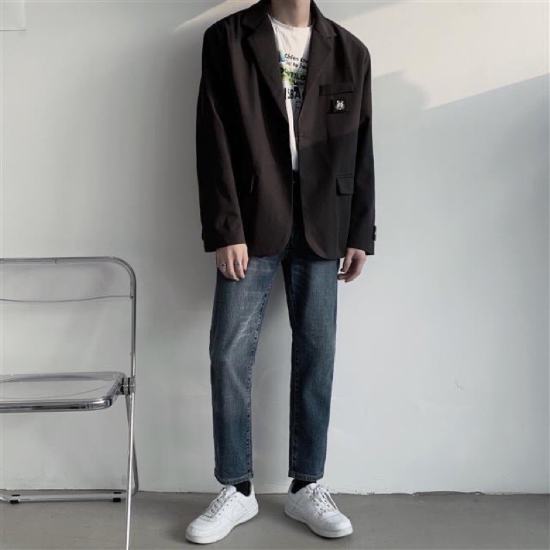 Áo blazer phối logo mèo unisex