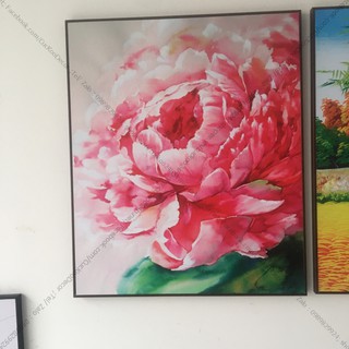 Tranh in Hoa Mẫu Đơn, bố cục 2 bông 1 nụ, tượng trưng gia đình nhỏ kt :50x60cm cả khung