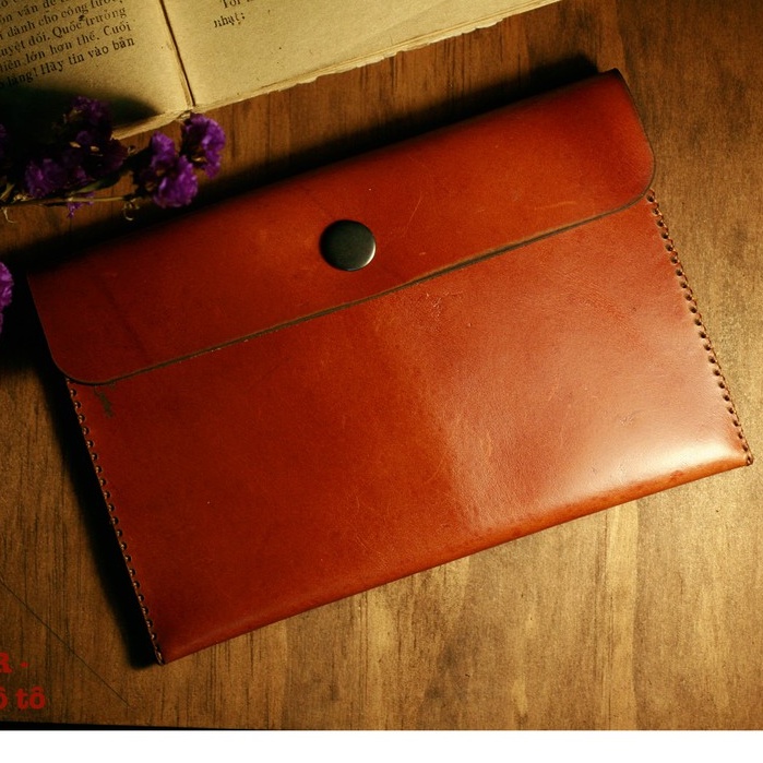 Túi Đựng Giấy Tờ Ô Tô Da Bò Nâu Sáng RAM Leather
