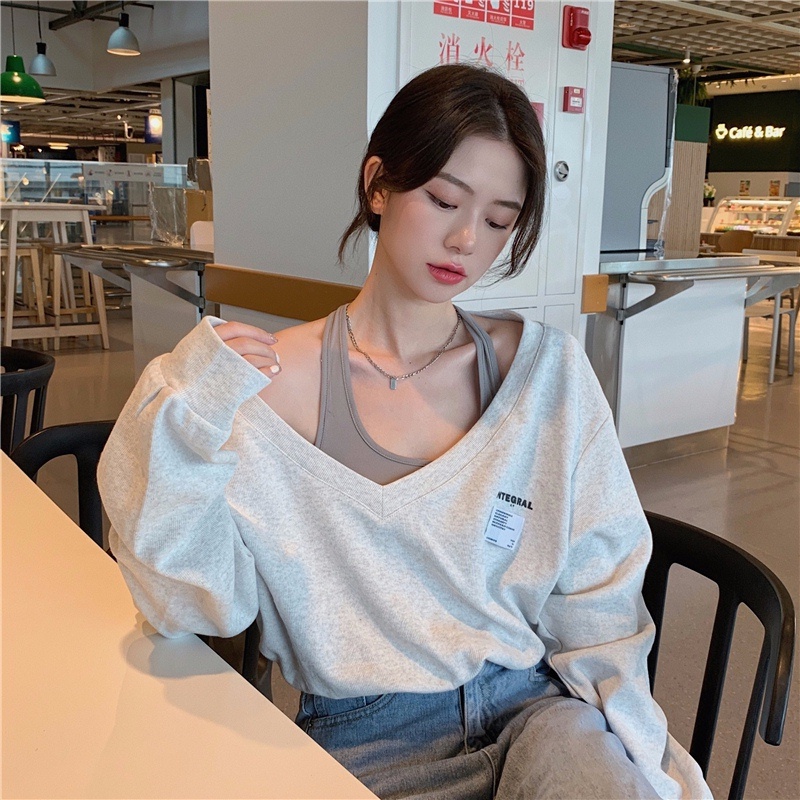 Áo Lửng Tay Dài Cổ Chữ V Thời Trang Mới Cho Nữ